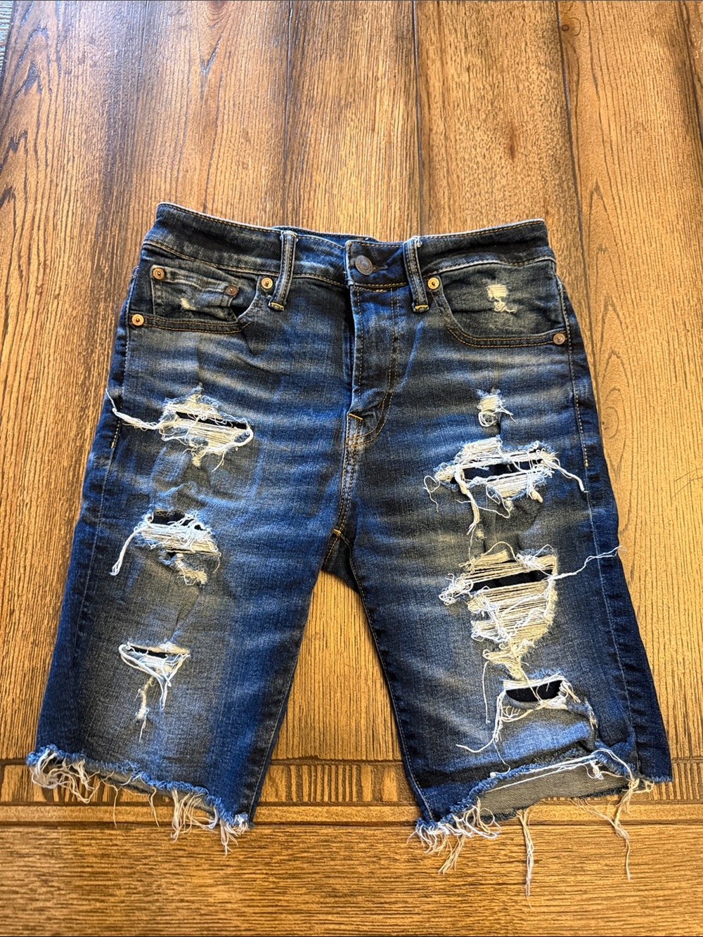 American Eagle Outfitters Distressed Dark Blue Denim Shorts